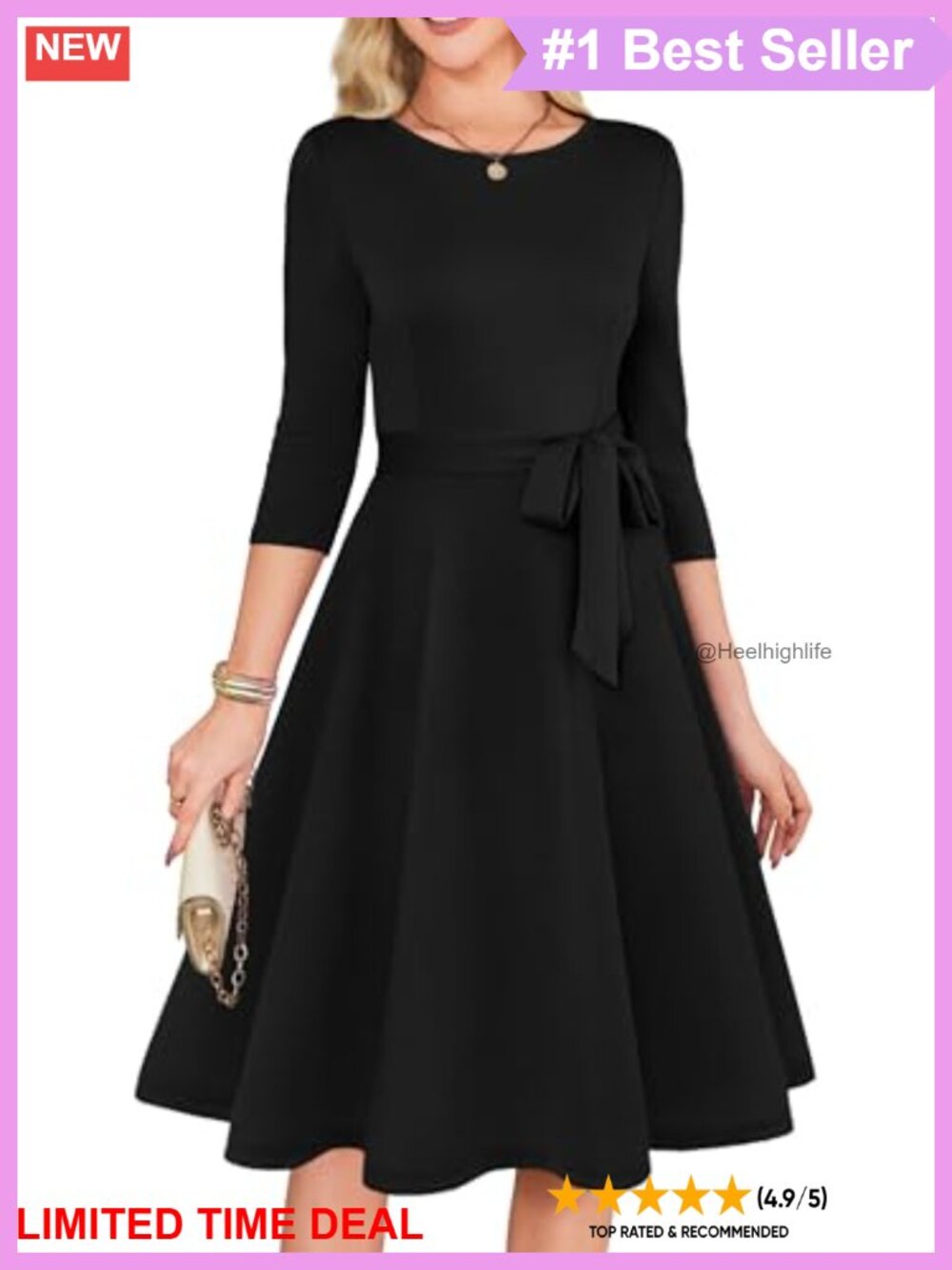 A-Line Cocktail Dress 3/4 Sleeve with Belt Formal Wedding Guest